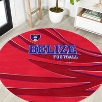 Belize Football Round Carpet with Red Abstract Soccer Pattern and Shield Emblem