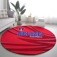 Belize Football Round Carpet with Red Abstract Soccer Pattern and Shield Emblem