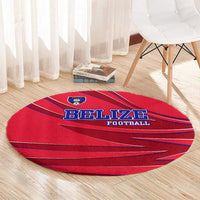 Belize Football Round Carpet with Red Abstract Soccer Pattern and Shield Emblem
