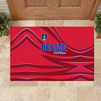 Belize Football Rubber Doormat with Red Abstract Soccer Pattern and Shield Emblem