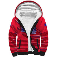 Belize Football Sherpa Hoodie with Red Abstract Soccer Pattern and Shield Emblem
