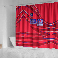 Belize Football Shower Curtain with Red Abstract Soccer Pattern and Shield Emblem
