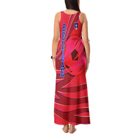 Belize Football Tank Maxi Dress with Red Abstract Soccer Pattern and Shield Emblem