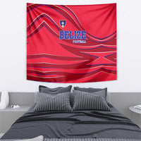 Belize Football Tapestry with Red Abstract Soccer Pattern and Shield Emblem