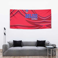 Belize Football Tapestry with Red Abstract Soccer Pattern and Shield Emblem