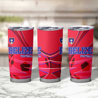 Belize Football Tumbler Cup with Red Abstract Soccer Pattern and Shield Emblem