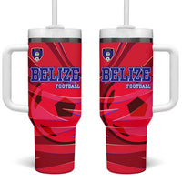 Belize Football Tumbler With Handle with Red Abstract Soccer Pattern and Shield Emblem
