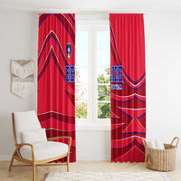 Belize Football Window Curtain with Red Abstract Soccer Pattern and Shield Emblem