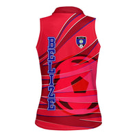 Belize Football Women Sleeveless Polo Shirt with Red Abstract Soccer Pattern and Shield Emblem