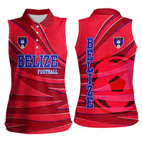 Belize Football Women Sleeveless Polo Shirt with Red Abstract Soccer Pattern and Shield Emblem
