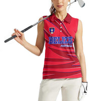 Belize Football Women Sleeveless Polo Shirt with Red Abstract Soccer Pattern and Shield Emblem