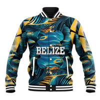 Belize Blue Hole Ocean View Baseball Jacket with Tropical Marine Design and Flag Detail