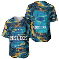 Belize Blue Hole Ocean View Baseball Jersey with Tropical Marine Design and Flag Detail