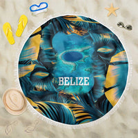 Belize Blue Hole Ocean View Beach Blanket with Tropical Marine Design and Flag Detail