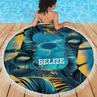 Belize Blue Hole Ocean View Beach Blanket with Tropical Marine Design and Flag Detail
