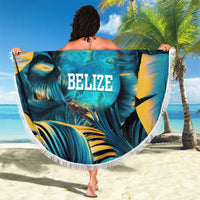 Belize Blue Hole Ocean View Beach Blanket with Tropical Marine Design and Flag Detail