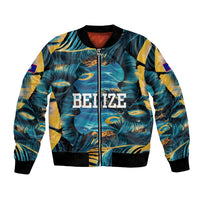 Belize Blue Hole Ocean View Bomber Jacket with Tropical Marine Design and Flag Detail