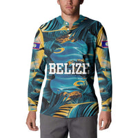 Belize Blue Hole Ocean View Button Sweatshirt with Tropical Marine Design and Flag Detail