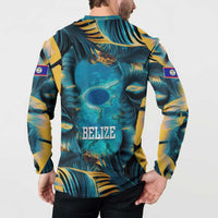 Belize Blue Hole Ocean View Button Sweatshirt with Tropical Marine Design and Flag Detail