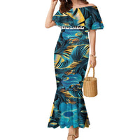 Belize Blue Hole Ocean View Family Matching Mermaid Dress and Hawaiian Shirt with Tropical Marine Design and Flag Detail