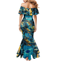 Belize Blue Hole Ocean View Family Matching Mermaid Dress and Hawaiian Shirt with Tropical Marine Design and Flag Detail
