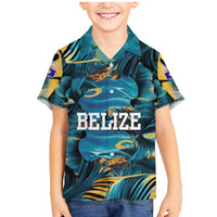 Belize Blue Hole Ocean View Family Matching Mermaid Dress and Hawaiian Shirt with Tropical Marine Design and Flag Detail