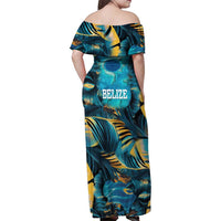Belize Blue Hole Ocean View Family Matching Off Shoulder Maxi Dress and Hawaiian Shirt with Tropical Marine Design and Flag Detail