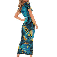 Belize Blue Hole Ocean View Family Matching Short Sleeve Bodycon Dress and Hawaiian Shirt with Tropical Marine Design and Flag Detail