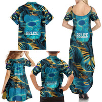 Belize Blue Hole Ocean View Family Matching Summer Maxi Dress and Hawaiian Shirt with Tropical Marine Design and Flag Detail