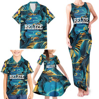 Belize Blue Hole Ocean View Family Matching Tank Maxi Dress and Hawaiian Shirt with Tropical Marine Design and Flag Detail
