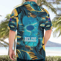 Belize Blue Hole Ocean View Hawaiian Shirt with Tropical Marine Design and Flag Detail