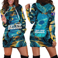Belize Blue Hole Ocean View Hoodie Dress with Tropical Marine Design and Flag Detail