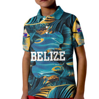 Belize Blue Hole Ocean View Kid Polo Shirt with Tropical Marine Design and Flag Detail