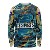 Belize Blue Hole Ocean View Long Sleeve Shirt with Tropical Marine Design and Flag Detail