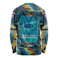 Belize Blue Hole Ocean View Long Sleeve Shirt with Tropical Marine Design and Flag Detail