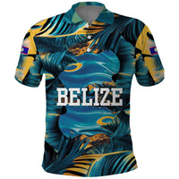 Belize Blue Hole Ocean View Polo Shirt with Tropical Marine Design and Flag Detail