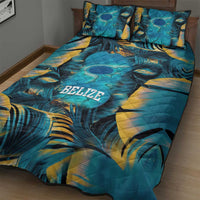 Belize Blue Hole Ocean View Quilt Bed Set with Tropical Marine Design and Flag Detail
