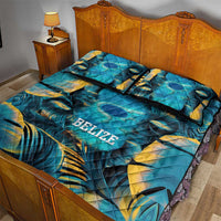 Belize Blue Hole Ocean View Quilt Bed Set with Tropical Marine Design and Flag Detail