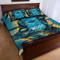 Belize Blue Hole Ocean View Quilt Bed Set with Tropical Marine Design and Flag Detail