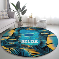 Belize Blue Hole Ocean View Round Carpet with Tropical Marine Design and Flag Detail