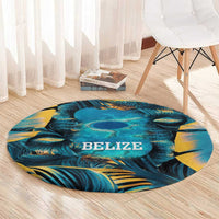 Belize Blue Hole Ocean View Round Carpet with Tropical Marine Design and Flag Detail