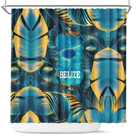 Belize Blue Hole Ocean View Shower Curtain with Tropical Marine Design and Flag Detail