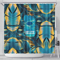 Belize Blue Hole Ocean View Shower Curtain with Tropical Marine Design and Flag Detail