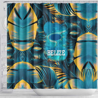 Belize Blue Hole Ocean View Shower Curtain with Tropical Marine Design and Flag Detail