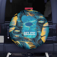 Belize Blue Hole Ocean View Spare Tire Cover with Tropical Marine Design and Flag Detail