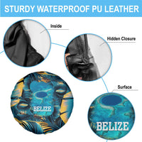 Belize Blue Hole Ocean View Spare Tire Cover with Tropical Marine Design and Flag Detail