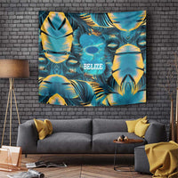 Belize Blue Hole Ocean View Tapestry with Tropical Marine Design and Flag Detail
