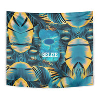 Belize Blue Hole Ocean View Tapestry with Tropical Marine Design and Flag Detail