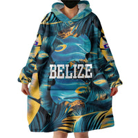 Belize Blue Hole Ocean View Wearable Blanket Hoodie with Tropical Marine Design and Flag Detail