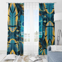 Belize Blue Hole Ocean View Window Curtain with Tropical Marine Design and Flag Detail